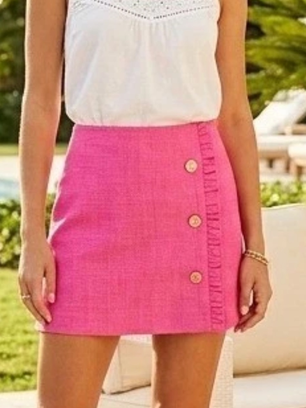 Lilly Pulitzer Pink Ruffle Button Mini Skirt Size 4 Preppy Resort